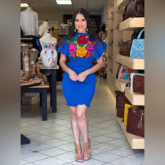 Tania Mexican Stretchable Royal Blue Dress - Picture 1 of 3